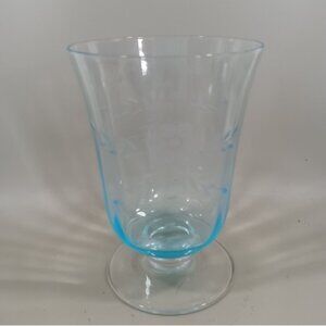 Ice Blue Etched Cut Floral Crystal Footed Vase Candle Holder